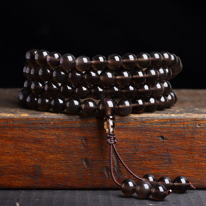 Buddhist Blessing 108 Mala Beads Black Obsidian lce Obsidian Fulfilment Bracelet