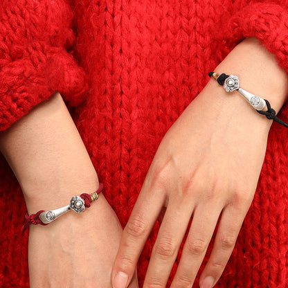 Buddhist Blessing 999 Sterling Silver Ruyi Stick String Protection Braided Bracelet