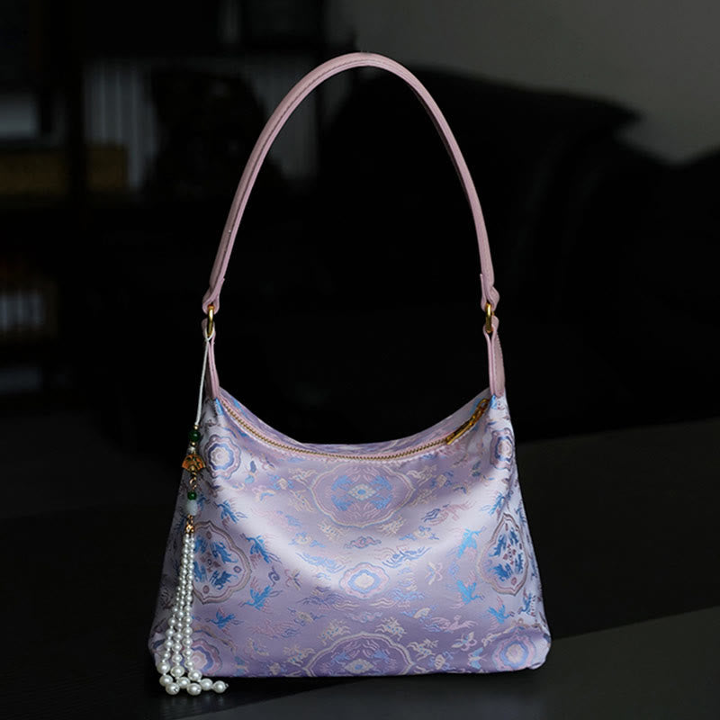 Buddhist Blessing Lotus Bamboo Crane Deer Butterfly Mountain Xiangyunsha Silk Song Brocade Crossbody Bag Shoulder Bag