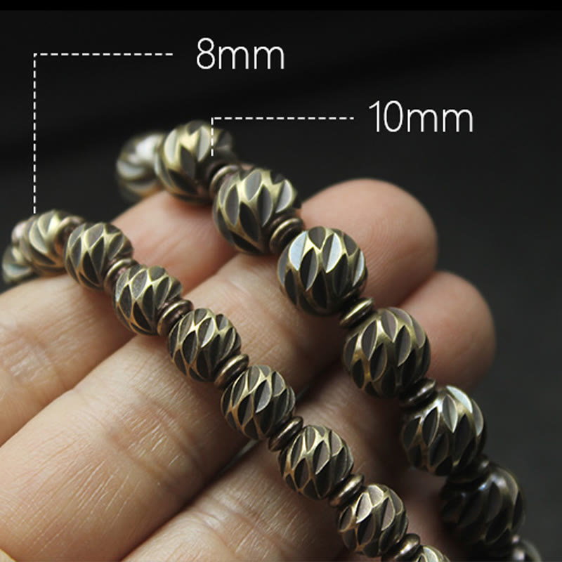 Buddhist Blessing Vintage Distressed Knife Carving Pattern Copper Brass Beads Wealth Bracelet