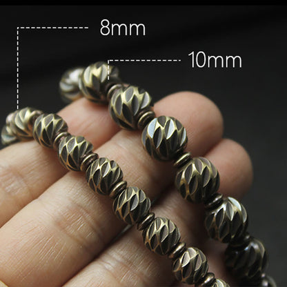 Buddhist Blessing Vintage Distressed Knife Carving Pattern Copper Brass Beads Wealth Bracelet