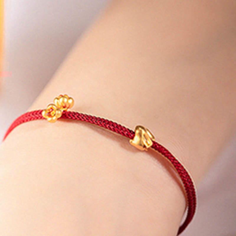 Buddhist Blessing 999 Gold Small Lucky Rabbit Osmanthus Design Handmade Luck Braided Rope Bracelet