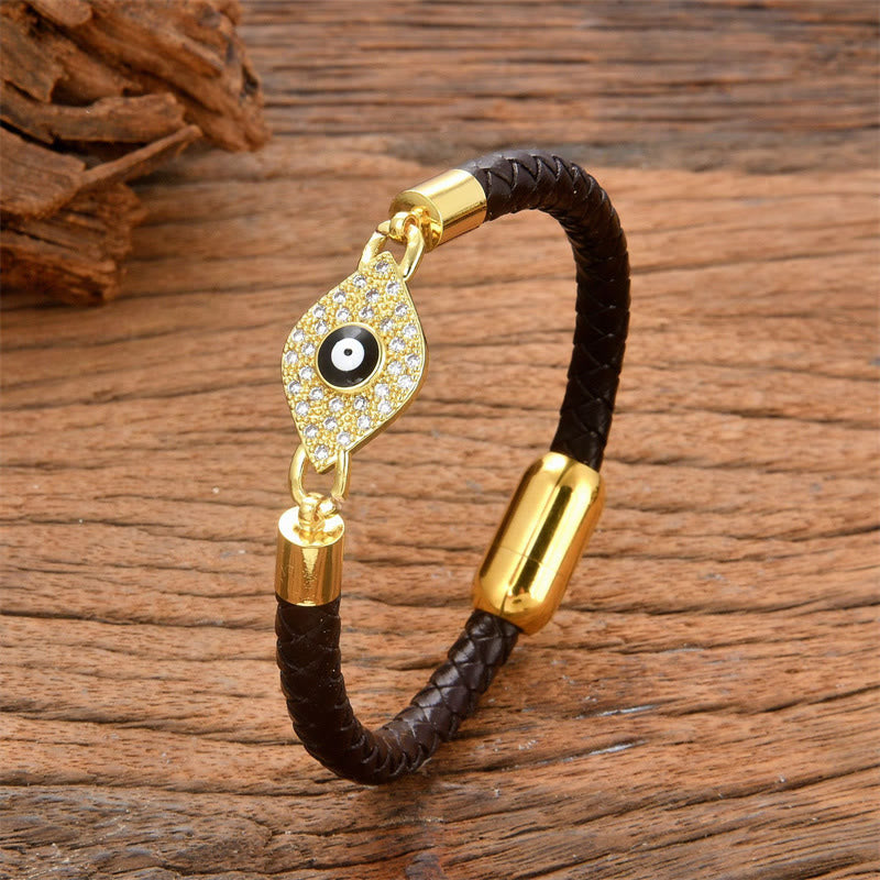 Buddhist Blessing Evil Eye Protection Leather Metal Buckle Bracelet