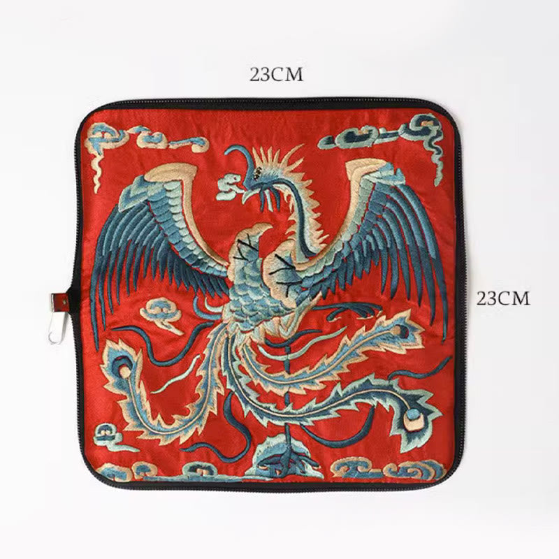 Buddhist Blessing Mythical Beast Phoenix Dragon Qilin Su Embroidery Ticket Folder Storage Journey Shopping Purse Handbag