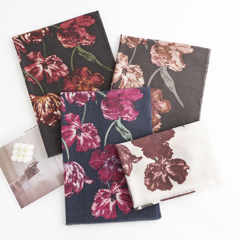 Buddhist Blessing Tibetan Shawl Elegant Flower Print Fall Winter Soft Warm Scarf Wrap