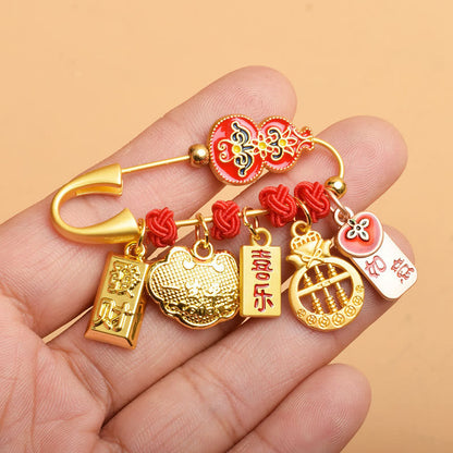 Buddhist Blessing Gourd Dancing Lion Fu Character Safe And Well Blessing Brooch