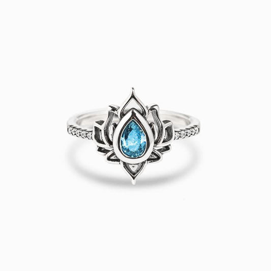 Buddhist Blessing 925 Sterling Silver Lotus Zircon Blessing Protection Ring