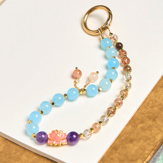 Buddhist Blessing Natural Super Seven Crystal Protection Key Chain Phone Hanging Decoration