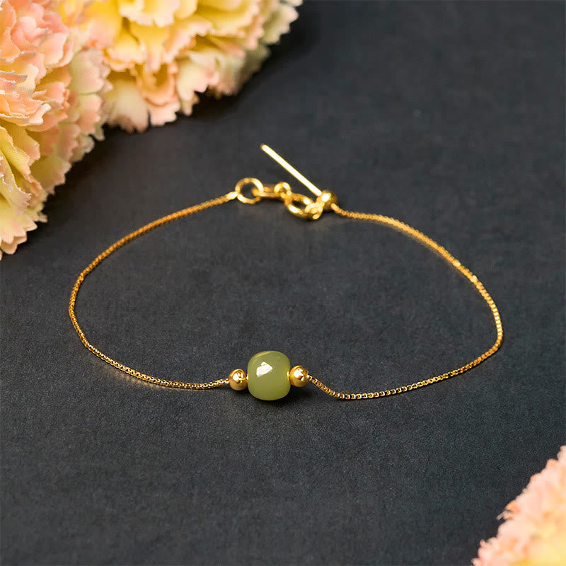 Buddhist Blessing 925 Sterling Silver Natural Jade Bead Abundance Chain Bracelet
