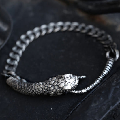 Buddhist Blessing Sterling Silver Snake Shape Texture Year Of The Snake Blessing Bracelet