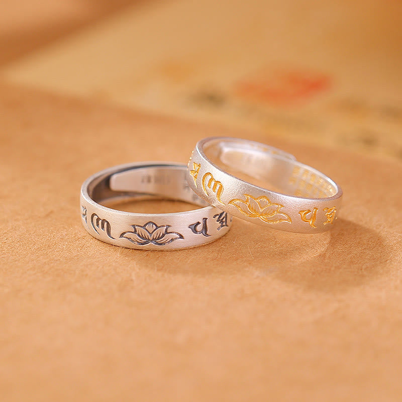Buddhist Blessing 999 Sterling Silver Lotus Six True Words 'om Mani Padme Hum' Adjustable Enlightenment Ring