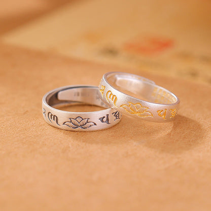 Buddhist Blessing 999 Sterling Silver Lotus Six True Words 'om Mani Padme Hum' Adjustable Enlightenment Ring