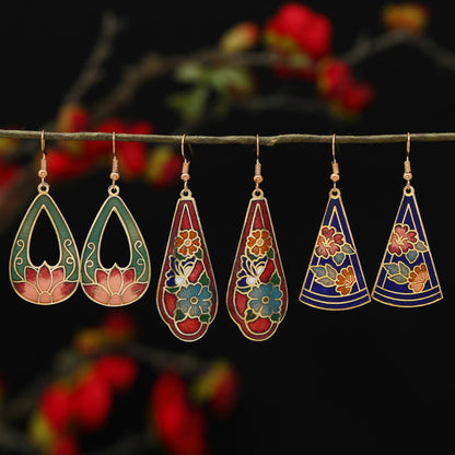 Buddhist Blessing Lotus Butterfly Flower Alloy Copper Enlightenment Drop Earrings