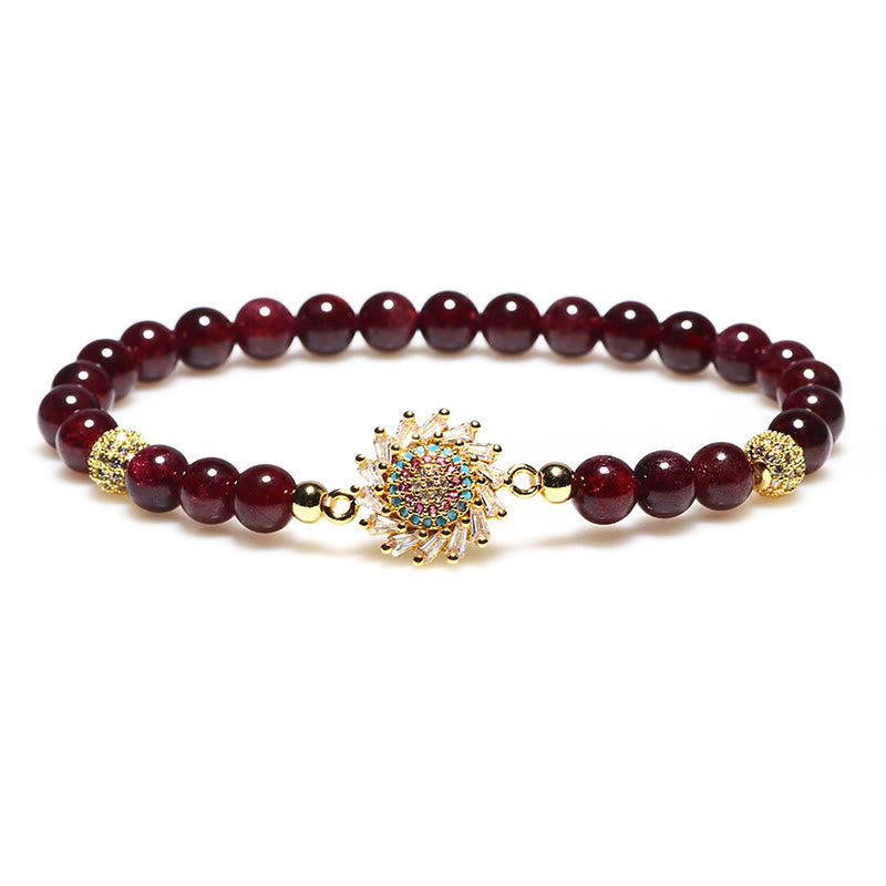 Buddhist Blessing Natural Garnet Flower Zircon Bead Protection Bracelet