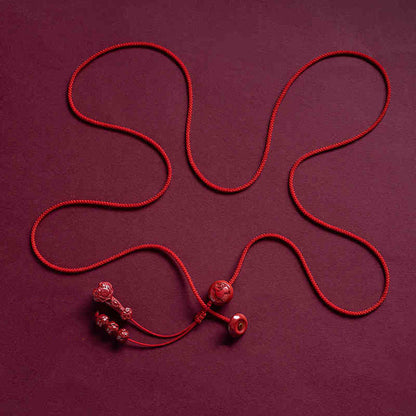 Buddhist Blessing Natural Cinnabar Chinese Zodiac Ruyi Handle Fu Character Lotus Blessing Red String Belly Chain