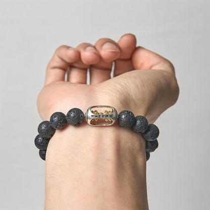 Buddhist Blessing Natural Lava Rock Om Mani Padme Hum Dorje Vajra Healing Bracelet