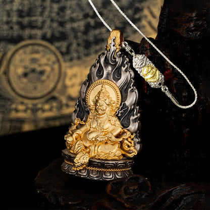 Buddhist Blessing 925 Sterling Silver Tibet Yellow Jambhala God of Wealth Blessing Necklace Pendant