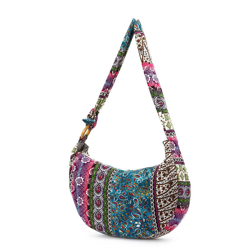 Buddhist Blessing Cotton Stripes Print Crossbody Bag Shoulder Bag