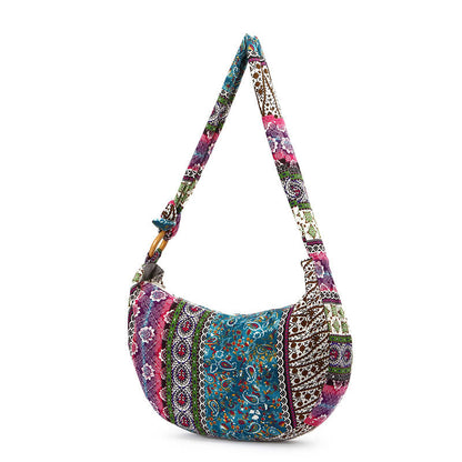Buddhist Blessing Cotton Stripes Print Crossbody Bag Shoulder Bag