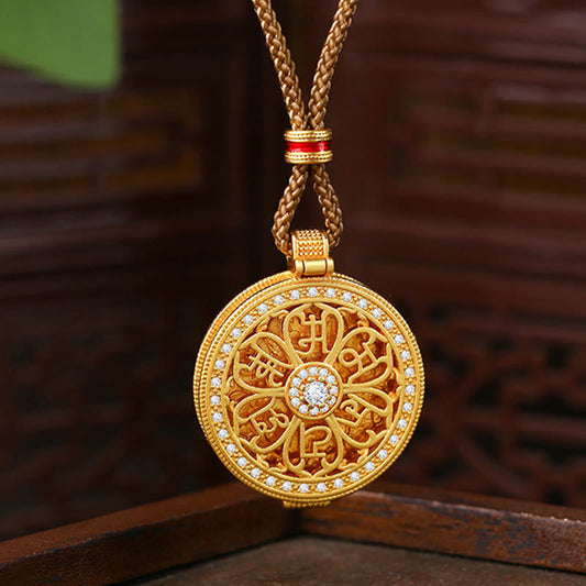 Buddhist Blessing Om Mani Padme Hum Openable Copper Plated Gold Wealth Necklace Pendant