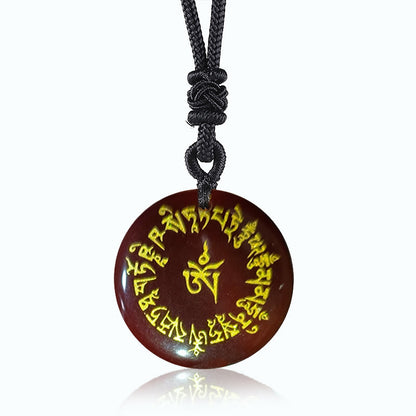 Buddhist Blessing Fortune-gathering Mantra Natural Various Crystal Black Obsidian Fulfilment Necklace Pendant
