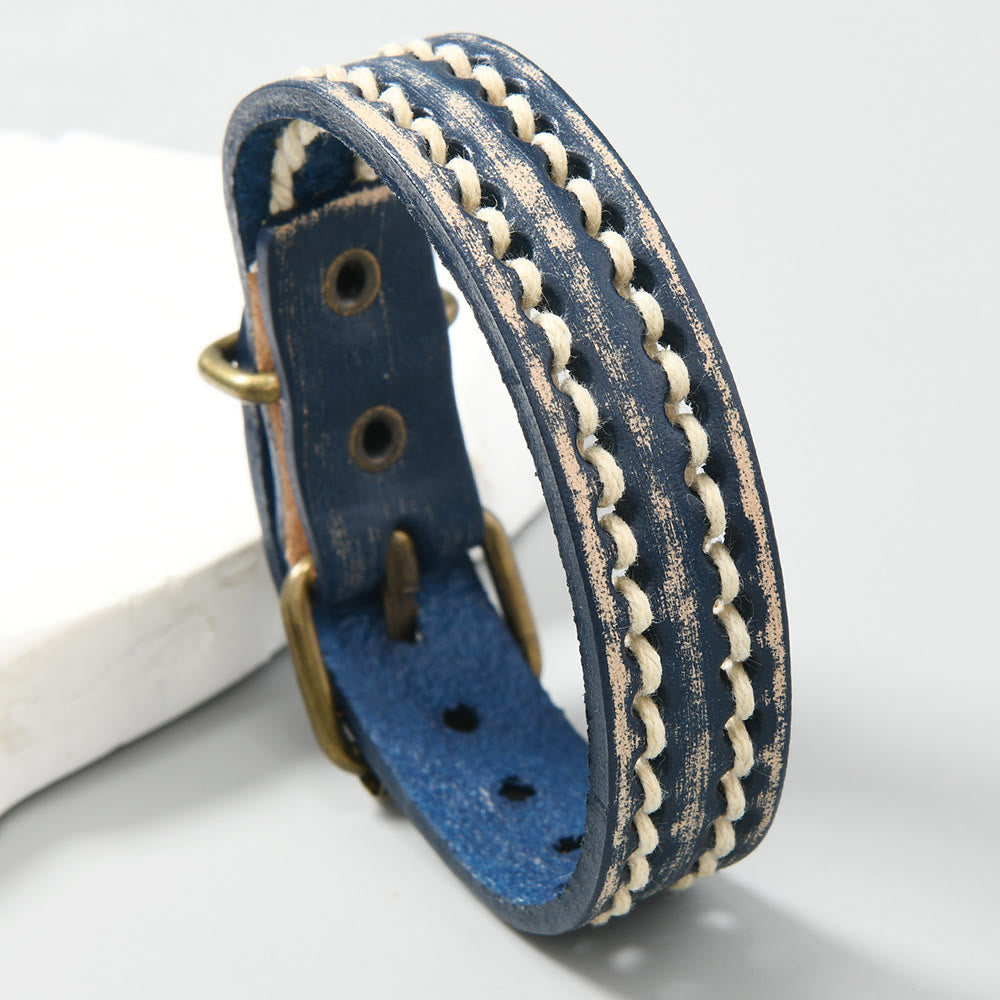 Buddhist Blessing Vintage Leather Adjustable Buckle Strengthen Bracelet