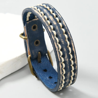 Buddhist Blessing Vintage Leather Adjustable Buckle Strengthen Bracelet