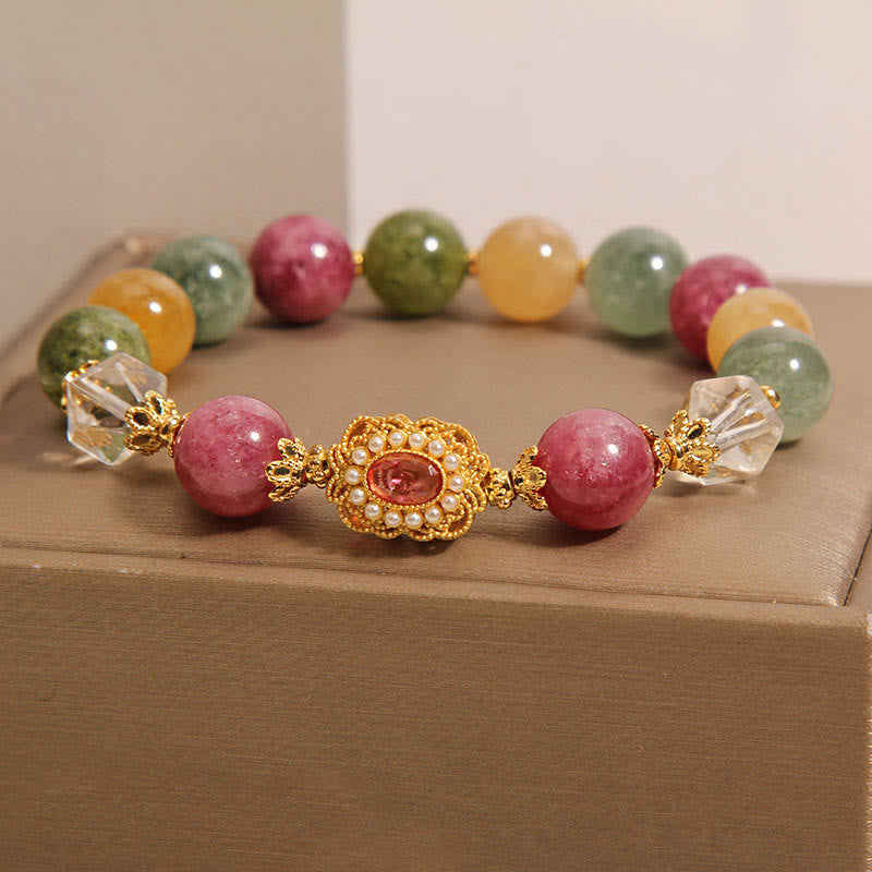 Buddhist Blessing Tourmaline Pearl Pink Crystal White Crystal Wisdom Bracelet