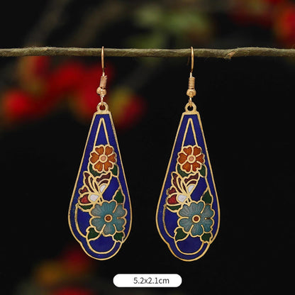 Buddhist Blessing Lotus Butterfly Flower Alloy Copper Enlightenment Drop Earrings