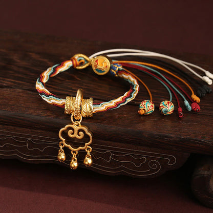 Buddhist Blessing Handmade Dunhuang Color Deer Auspicious Cloud Peace Lock Bell Healing Reincarnation Knot Bracelet