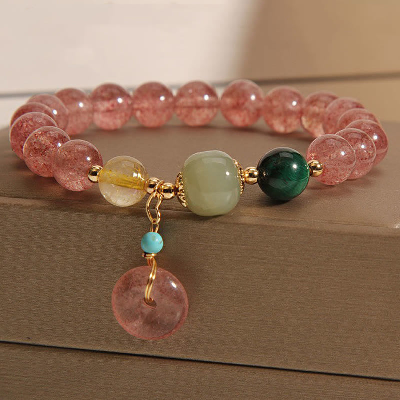 Buddhist Blessing Natural Strawberry Quartz Peace Buckle Jade Positive Bracelet