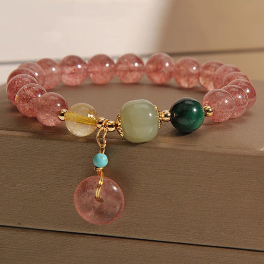 Buddhist Blessing Natural Strawberry Quartz Peace Buckle Jade Positive Bracelet