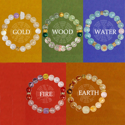 Buddhist Blessing Five Elements Various Agate Crystal Green Phantom Rutilated Quartz Green Grape Agate Malachite Luck Bracelet
