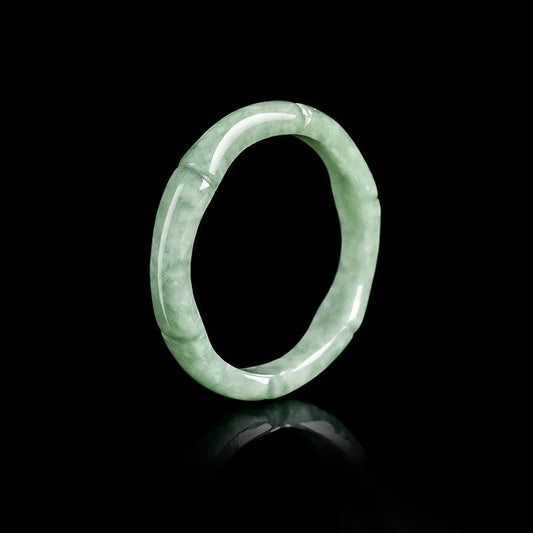 Buddhist Blessing Natural Bamboo Design Jade Abundance Ring