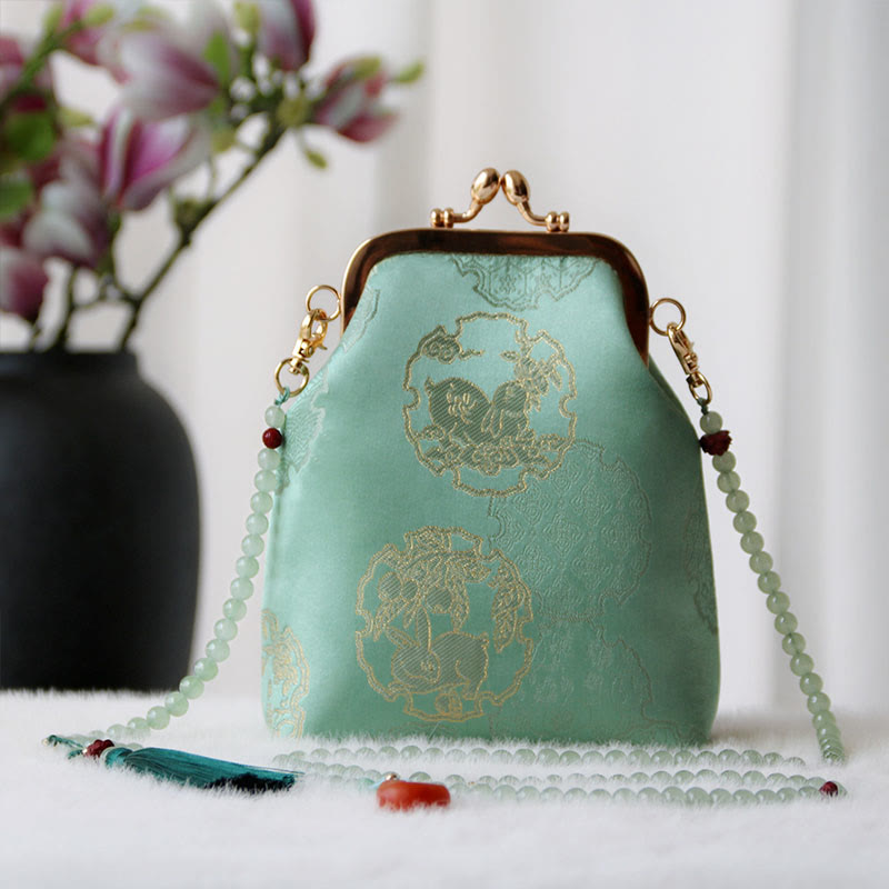 Buddhist Blessing Retro Chinese Embroidery Pearl Chain Crossbody Bag Shoudler Bag
