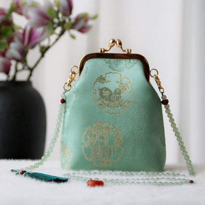 Buddhist Blessing Retro Chinese Embroidery Pearl Chain Crossbody Bag Shoudler Bag