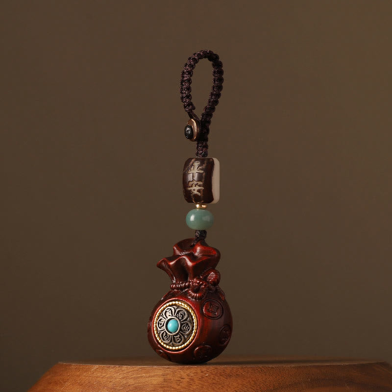 Buddhist Blessing Small Leaf Red Sandalwood Green Sandalwood Money Bag Om Mani Padme Hum Rotatable Protection Hanging Decoration
