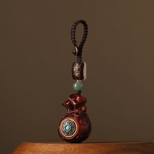 Buddhist Blessing Small Leaf Red Sandalwood Green Sandalwood Money Bag Om Mani Padme Hum Rotatable Protection Hanging Decoration