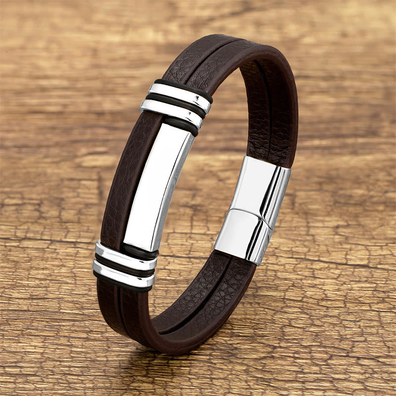 Buddhist Blessing Brown Leather Titanium Steel Buckle Balance Bracelet