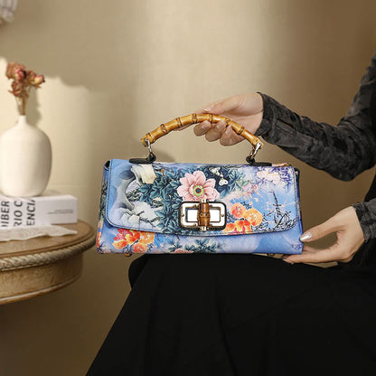 Buddhist Blessing Flower Pattern Bamboo Handle Metal Chain Crossbody Bag Handbags