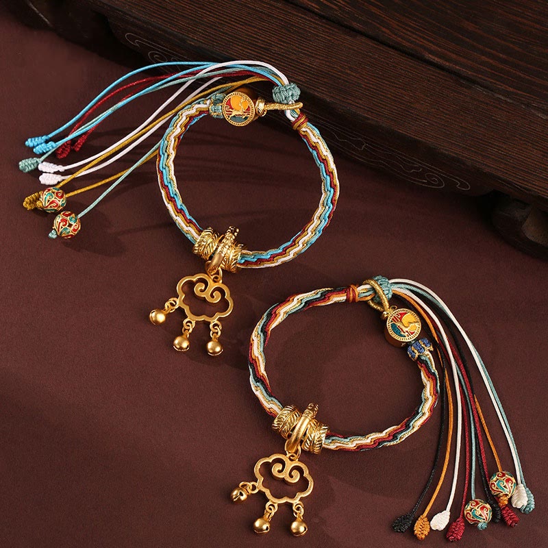 Buddhist Blessing Handmade Dunhuang Color Deer Auspicious Cloud Peace Lock Bell Healing Reincarnation Knot Bracelet