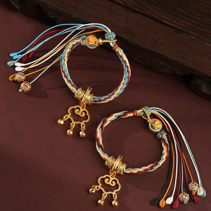 Buddhist Blessing Handmade Dunhuang Color Deer Auspicious Cloud Peace Lock Bell Healing Reincarnation Knot Bracelet