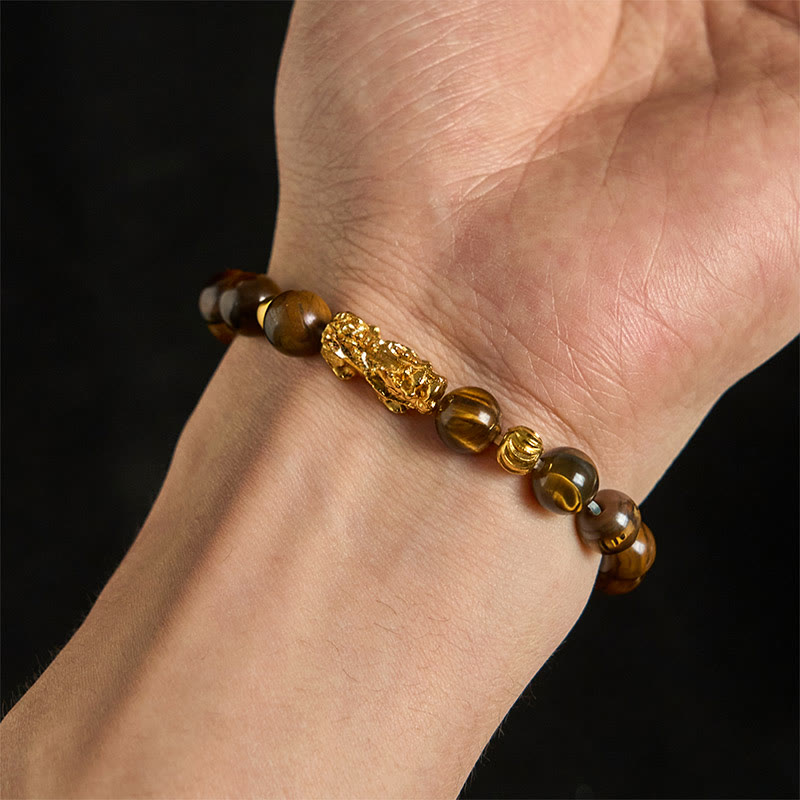 Buddhist Blessing Various Color Tiger Eye Beads Pixiu Wealth Courage Bracelet