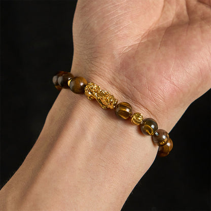 Buddhist Blessing Various Color Tiger Eye Beads Pixiu Wealth Courage Bracelet