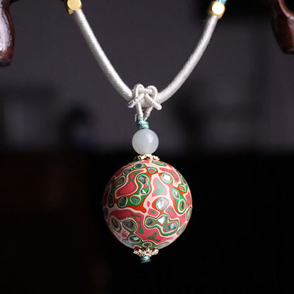Buddhist Blessing Ebony Wood Colorful Lacquer Craft Bead Calm Necklace Pendant