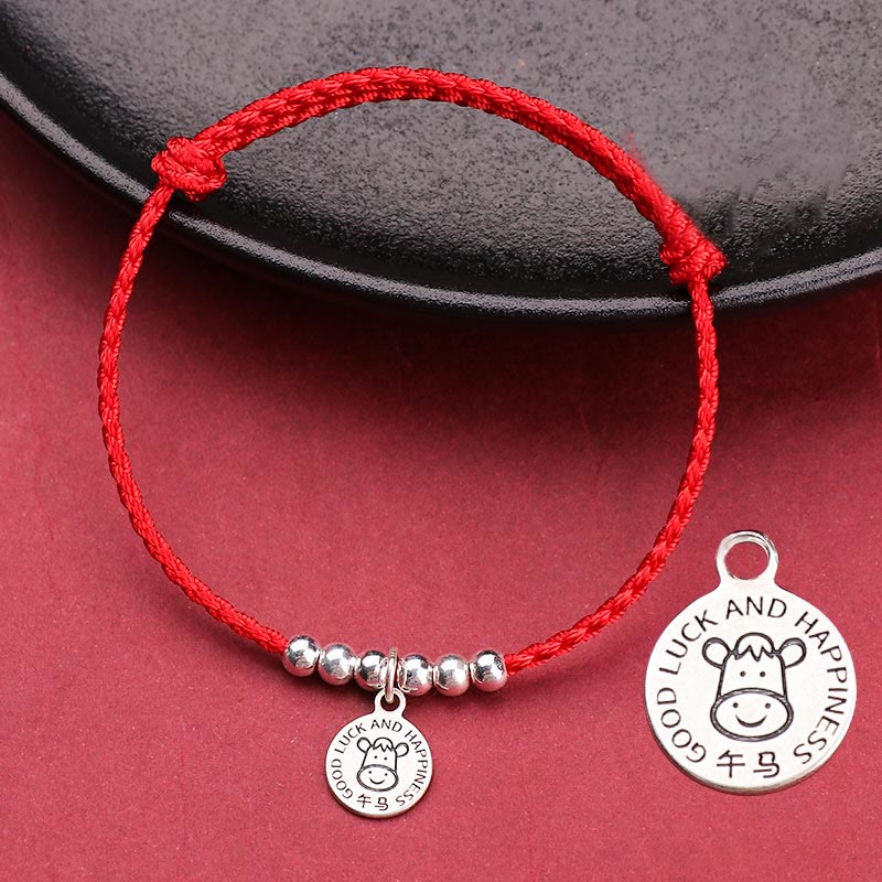 Buddhist Blessing Chinese Zodiac Kid Red String 999 Sterling Silver Protection Bracelet