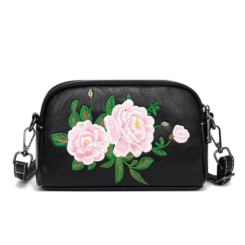 Buddhist Blessing Peony Pomegranate Flowers Su Embroidery Journey Shopping Purse Shoulder Bag Crossbody Bag