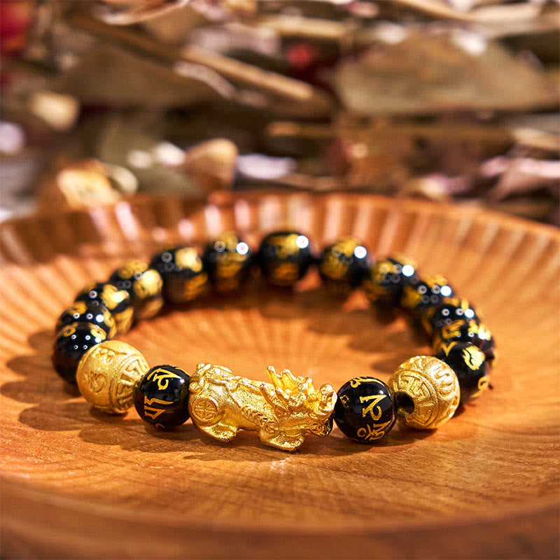 Buddhist Blessing FengShui PiXiu Obsidian Wealth Bracelet