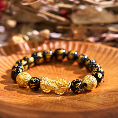 Buddhist Blessing FengShui PiXiu Obsidian Wealth Bracelet