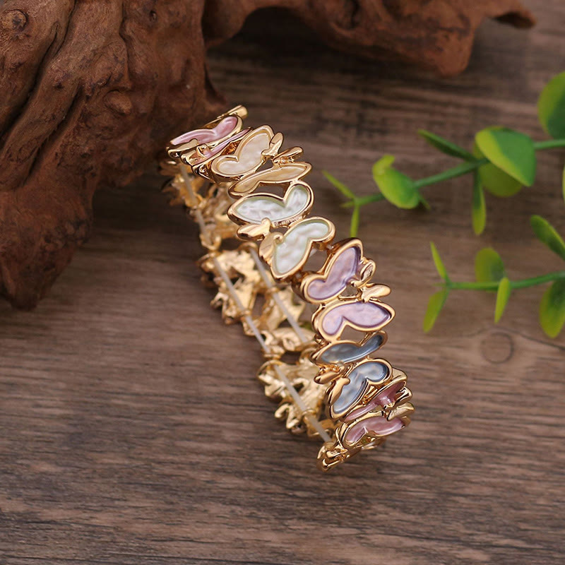 Buddhist Blessing Colorful Butterfly Freedom Alloy Elastic Bracelet Bangle